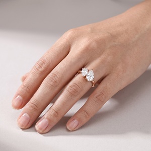 Anillo de Diamantes con Certificado IGI, Corte Pera, Oro de 14K, Dos Piedras, Anillo de Compromiso Fino, Joyería de Anillo de Compromiso con Diamantes - Product Image 6