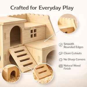 Maisonnette en bois pour hamster, <span class=keywords><strong>labyrinthe</strong></span> amusant avec toboggan, cabane à double étage pour gerbilles nains, <span class=keywords><strong>souris</strong></span>, rats et petits animaux - Product Image 4