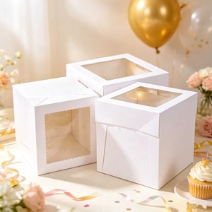 Caixa de Bolo de Aniversário <span class=keywords><strong>8</strong></span>*<span class=keywords><strong>8</strong></span>*<span class=keywords><strong>8</strong></span> Polegadas para Atacado, Embalagem para Bolos e Doces com Janelas - Product Image 1