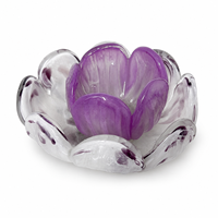 Porte-bougie en verre lavande, sculpture florale artisanale, élégant centre de table décoratif en verre pour la maison