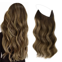 Extensions de cheveux Halo faciles à installer, lisses et ondulées, avec fil invisible réglable, clips de sécurité, construction sans couture