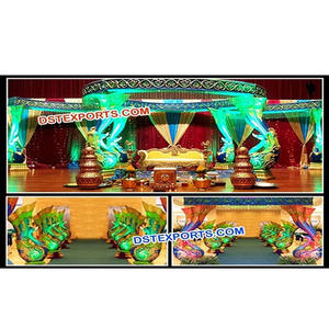 ชุดเจดีย์นกยูงงานแต่งงาน,Mandap รุ่นล่าสุดสำหรับงานแต่งงานเสา6เสาไฟเบอร์นกยูง - Product Image 1