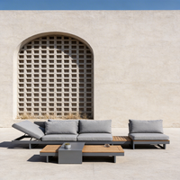 Pulverbeschichtetes Outdoor-Möbelset U-förmiges Aluminium-Gartensofa-Set mit Feuerstelle Outdoor-Couch-Set mit Kissen für Balkon