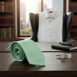 Corbata Italiana Hecha a Mano con Rayas Verde Manzana para Hombre, Ancho Estándar, Talla Única - Product Image 3