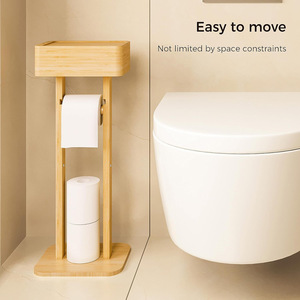 Bamboo Toilet Paper Holder Floor <b>Standing</b> Rectangular Minimalist Design Eco Friendly Bathroom Organizer 9.8 In Width - Product Image 4