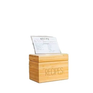 Bamboo Recipe Card <b>Storage</b> <b>Box</b> With 50 Cards And Dividers Kitchen Organization Desktop Display <b>Box</b> - Product Image 2