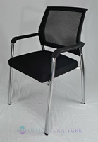 Chaise de Visiteur Exécutive Moderne en Maille Métallique avec Accoudoirs Fixes et Pieds en Métal Pivotant à 360°