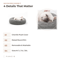 Coussin rond en peluche grise pour animaux de compagnie, pour chats et chiens de petite et moyenne taille, nid douillet avec surface en chenille, OEM