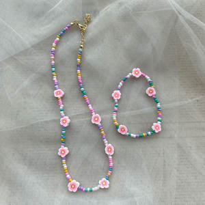 2025 nuevo bohemio hecho a mano linda flor Rosa cuentas de arcilla polimérica pulsera dulce anillo de dedo conjuntos joyería Diy gargantilla con cuentas de cristal rosa - Product Image 2