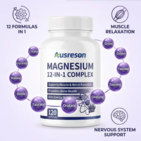 Capsules de complément alimentaire OEM au complexe de glycinate et citrate de magnésium pour la santé des muscles et des os, sans gluten, capsules de magnésium 12-en-1