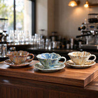 Tasses en céramique de style européen antique émaillées avec des bords irréguliers et un ensemble de tasses et soucoupes à café latte