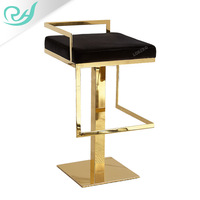 Tabouret de bar neuf en acier inoxydable couleur or et argent, style chinois, avec dossier haut et pieds carrés en fer forgé, pour usage commercial
