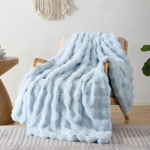 Couverture de canapé en velours bulle et peluche de lapin, style tie-dye, épaisse et chaude, pour l'automne et l'hiver - Product Image 4