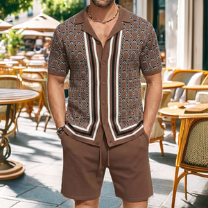 Ensemble de shorts en viscose à col cubain, style business décontracté, costumes en tricot jacquard de haute qualité pour hommes, printemps été - Product Image 2
