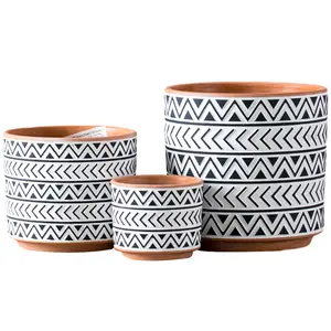 Wholesale Nordic Clay plant pots ceramic cylindrical antique pattern design potted flower pots