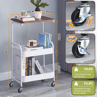 Chariot de cuisine moderne multi-niveaux avec panneau supérieur en panneau de densité, structure en acier et roues légères pour cuisine et salon