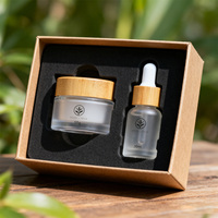 Pot à crème givré de luxe de 50 g avec couvercle en bambou et flacon compte-gouttes en bambou de 30 ml, ensemble d'emballage écologique pour les soins de la peau