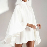 Robe tendance à manches courtes, couleur unie, avec volants à la taille, coupe ample, col rond, pour femme, idéale pour le bureau