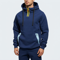 Sweat-shirt à capuche bleu marine pour homme, coupe classique, décontracté, pour l'automne, en coton tricoté, manches longues avec poche
