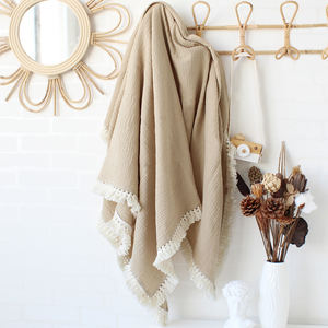 Couvertures d'emmaillotage à franges en <span class=keywords><strong>gaze</strong></span> <span class=keywords><strong>de</strong></span> <span class=keywords><strong>coton</strong></span> pour bébé, couleurs personnalisées, doux et léger, couleur unie - Product Image 2