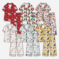 Kids Lapel Trim Piping Pajama Set, Short Sleeve Top & Long Pants Bali Yarn Sleepwear, Breathable Casual Children Home Wear