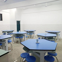 Table de laboratoire scientifique hexagonale pour étudiants, résistante aux produits chimiques, en résine phénolique et alliage d'aluminium, bleue