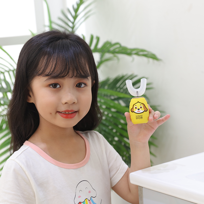 Новая мягкая Автоматическая 360 u-образная звуковая электрическая зубная щетка, перезаряжаемая для детей с дорожным чехлом