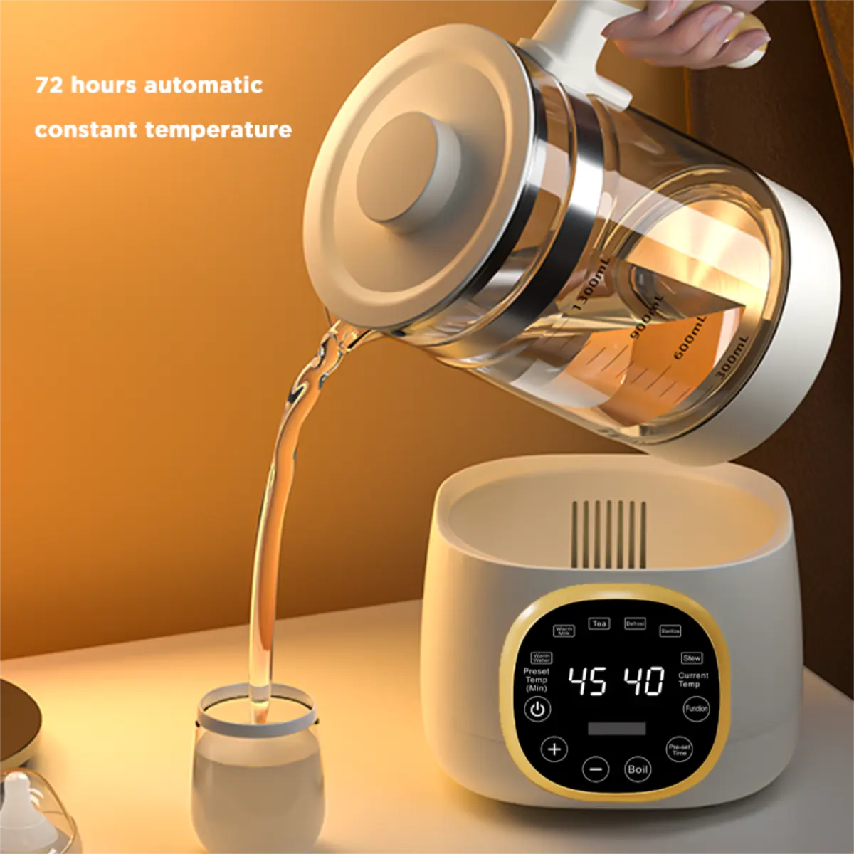 1.3L Electric Glass Baby Formula Mixing Water Kettle 72 Hours Constant Temperature Baby Milk Bottle Warmer