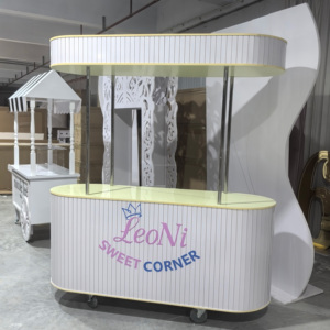 Carrello Portadolci in PVC Bianco con Espositore per Champagne e Dessert, Stand Espositivo per Negozi con Illuminazione - Product Image 6