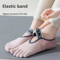 Chaussettes de sport professionnelles pour femmes, cinq doigts, yoga, pilates, tricot fines, antibactériennes, semelles en silicone antidérapantes, logo
