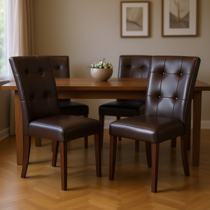 Sedie da pranzo trapuntate in pelle color espresso con gambe in legno, design tradizionale, mobili moderni per la casa, set da 2 - Product Image 2