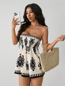 Sexy & Club-Tauglicher Blumen-<span class=keywords><strong>Jumpsuit</strong></span> für Damen, Schulterfreies Design, Über dem Knie, Atmungsaktiv, Umweltfreundlich, Fitness-<span class=keywords><strong>Jumpsuit</strong></span> für den Frühling - Product Image 1