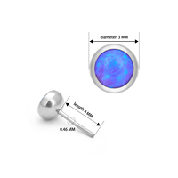 Anting-anting tusuk titanium ASTM F136 grosir, model labret bezel opal untuk bibir, telinga, dan tragus, perhiasan tubuh modis.