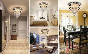 Lustre LED <span class=keywords><strong>rond</strong></span> en cristal de 250 mm de diamètre avec perles pointues, luminaire de plafond encastré pour chambre et restaurant - Product Image 6