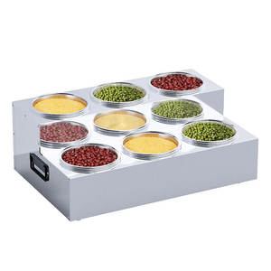 Support à condiments rond en acier inoxydable à 16 compartiments avec poignée et couvercle métallique, grand format, pour usage commercial - Product Image 1