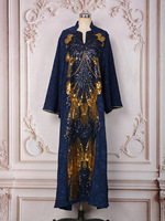 Robe de soirée élégante pour femme, à manches longues, en polyester, avec des paillettes et des sequins brodés, style nouveau, résistante et ornée de papillons