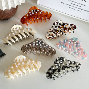 Pinzas <span class=keywords><strong>de</strong></span> Pelo con Perlas para <span class=keywords><strong>Mujer</strong></span>, Marca DongDong, Pinzas <span class=keywords><strong>de</strong></span> Pelo Francesas <span class=keywords><strong>de</strong></span> Acetato, Accesorios para Cabello Grueso, Tamaño Grande - Product Image 2