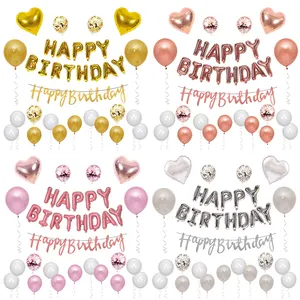 Paquet de ballons de fête joyeux anniversaire, ballons en feuille d'aluminium, lettres, Latex, paillettes, Globos, bannières en papier pour décoration d'anniversaire, vente en gros, 21 pièces