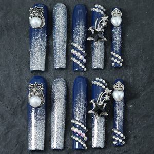 Uñas Acrílicas de Lujo, 10 Piezas, Cobertura Completa, Diseño Cuadrado con Diamantes, Opción de Logotipo Personalizado, Uso en Dedos - Product Image 3