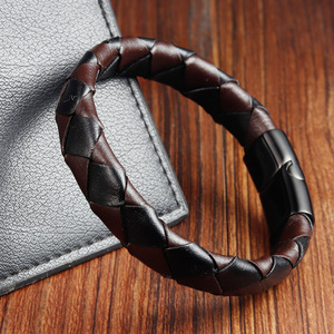 Men's Handcrafted Double-Layer Braided <b>Leather</b> <b>Bracelet</b> Black Cowhide & Stainless Steel - Product Image 2