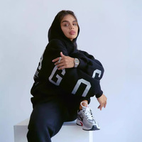 Ensemble de survêtement décontracté surdimensionné personnalisable pour femme 2026 – Sweat-shirt épais à manches longues avec imprimé au dos, coupe décontractée, idéal pour la détente