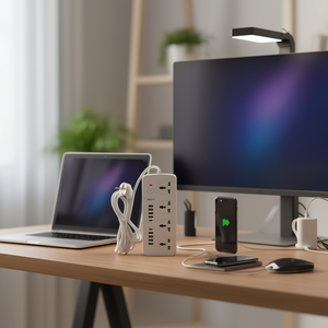 Prise intelligente Ansty EXK-05 3000W avec interrupteur, 4 prises, 8 USB et 2 ports Type C, câble de 3 m, blanc, multi-adaptateur - Product Image 2