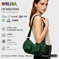 Sac bandoulière tendance vert multi-poches en polyester avec fermeture éclair et sangle réglable pour la randonnée et le travail en extérieur