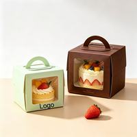 Boîte d'emballage pour gâteaux en papier biodégradable jetable personnalisée en gros avec fenêtre transparente et poignée robuste pour boulangerie