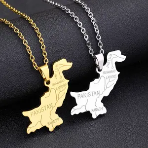 High Quality Stainless Steel Pakistan Map With City Pendant Necklace For Women Men Gold Silver Fashion Pakistan Necklace Jewelry