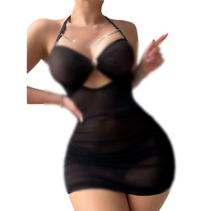 Ensemble deux pièces sexy de lingerie transparente en dentelle, robe de nuit moulante et string, pour le commerce transfrontalier Europe-Amérique - Product Image 5