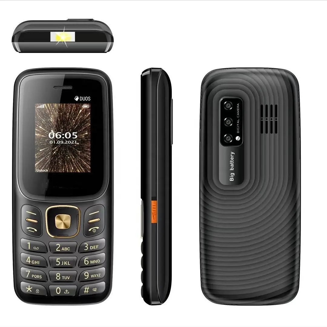 Low price Black 1.8 inch cell phone D15 dual sim card cell phone with 25BL big battery and flashlight mobile phone