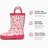 Bottes de pluie pour enfants à impression personnalisée, support OEM ODM, en caoutchouc naturel imperméable, motif lapin, pour la vente en gros et l'approvisionnement de marques