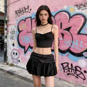 Cute Color Block Polka Dot Patchwork <b>Mini</b> Skirt Women Natural Waist Bubble A-Line Slim Fit Puff Style Streetwear - Product Image 1