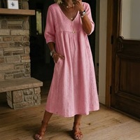 Nouvelle Robe d'été décontractée pour femme 2026, style européen et américain, coupe ample, col en V, taille haute, grande taille, avec dentelle, couleur unie